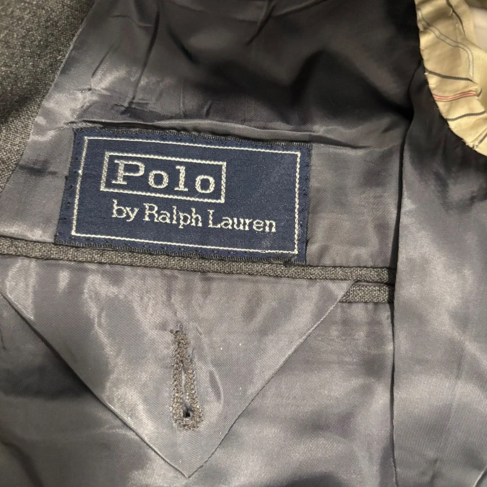 Vintage Polo Ralph Lauren Mens 42L Wool Blazer Coat‎ Gray 2 Button Made in USA